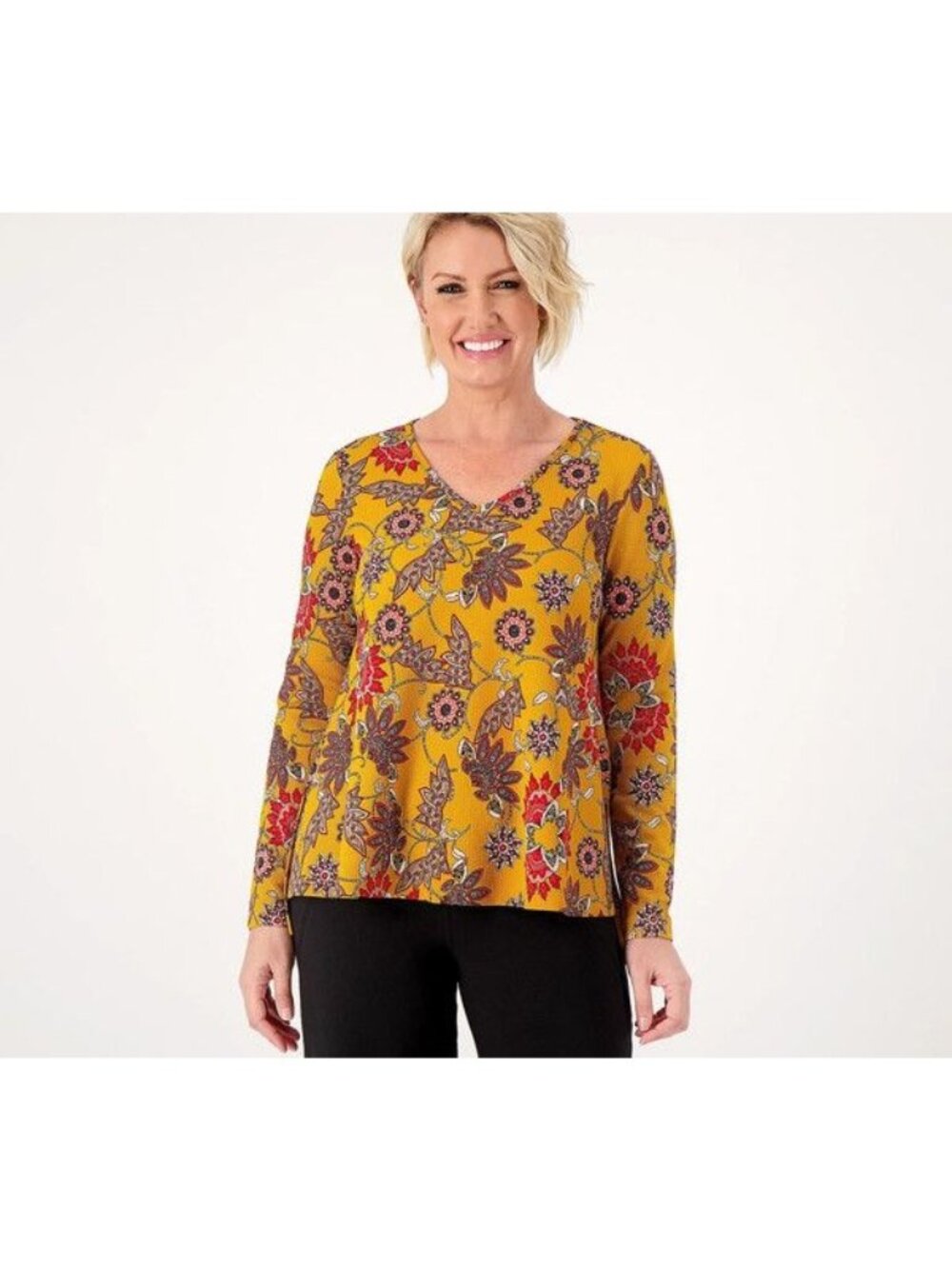 Women with Control Tunic XXS Long Sleeve V Neck Textured Knit Golden Gardens NEW